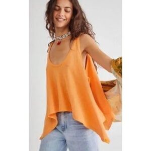 Free People Womens Sing La La Tank Top Orange Relaxed Fit Sz XS.